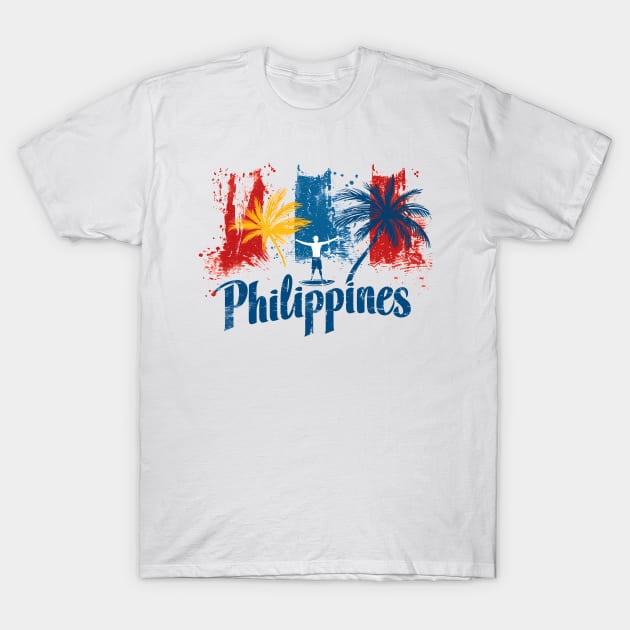 Philippines Vibes - Colourful palm trees and surfer small T-Shirt by MLArtifex